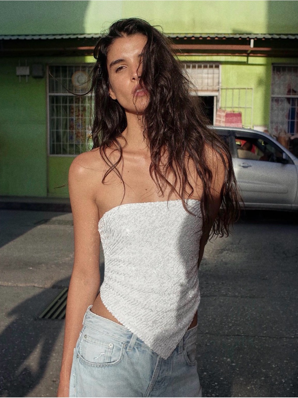 Zara White Strapless Pointed-Hem Camisole